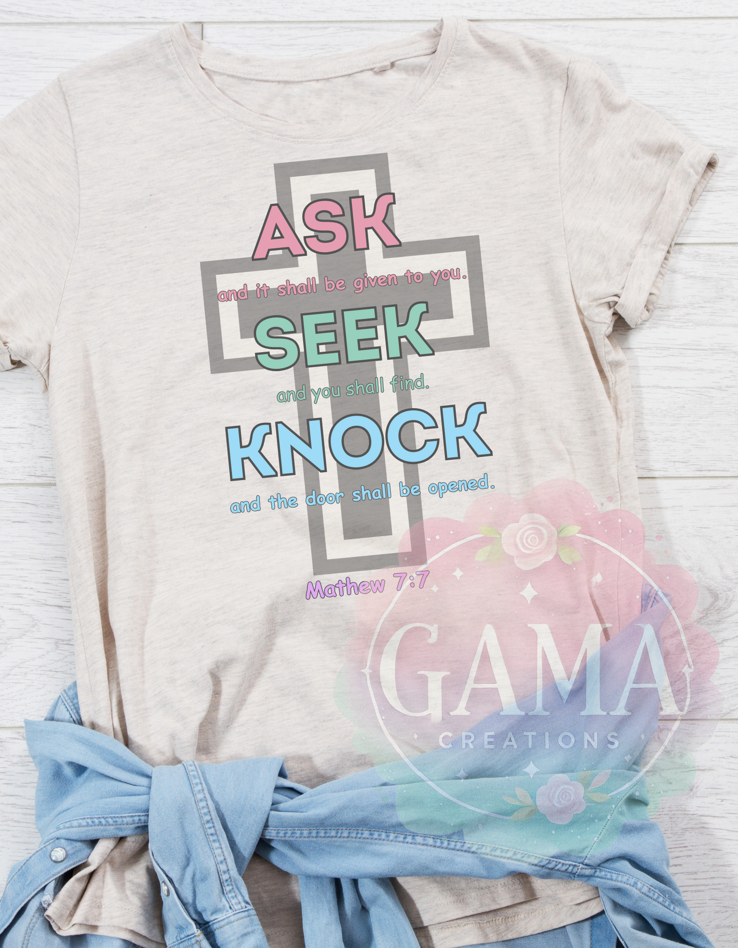 Pray, Seek, Knock Mathew 7:7 PNG 3 Design Styles, Trending T-Shirt Design, Digital Download