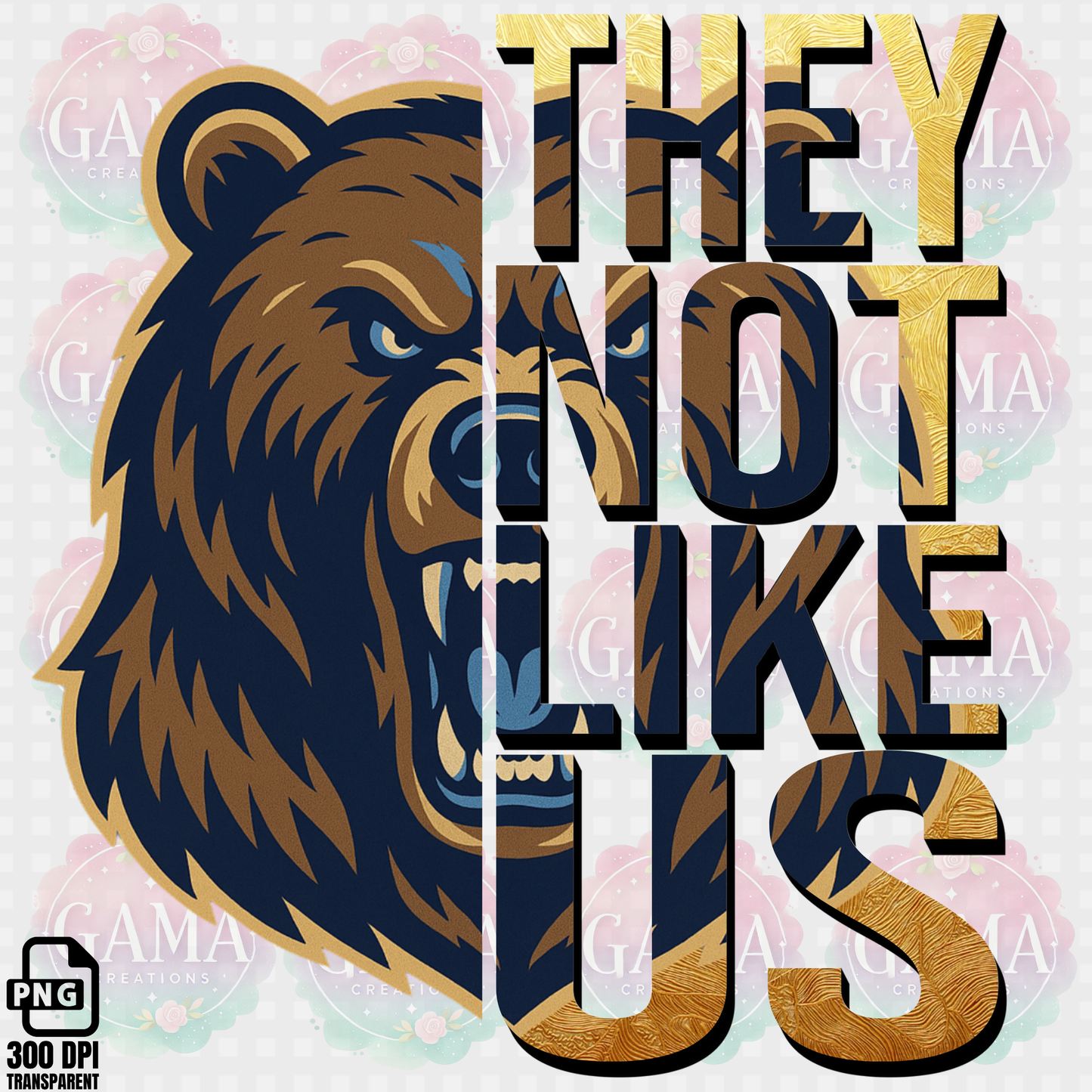 Bears Blue and Gold They Not Like Us PNG Design, Trending T-Shirt Designs