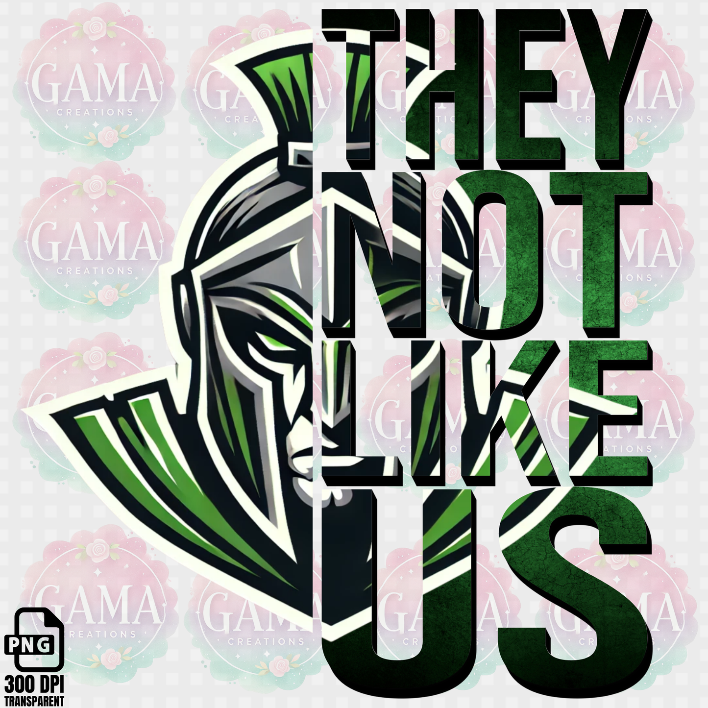Spartans Green and White They Not Like Us PNG Design, Trending T-Shirt Designs
