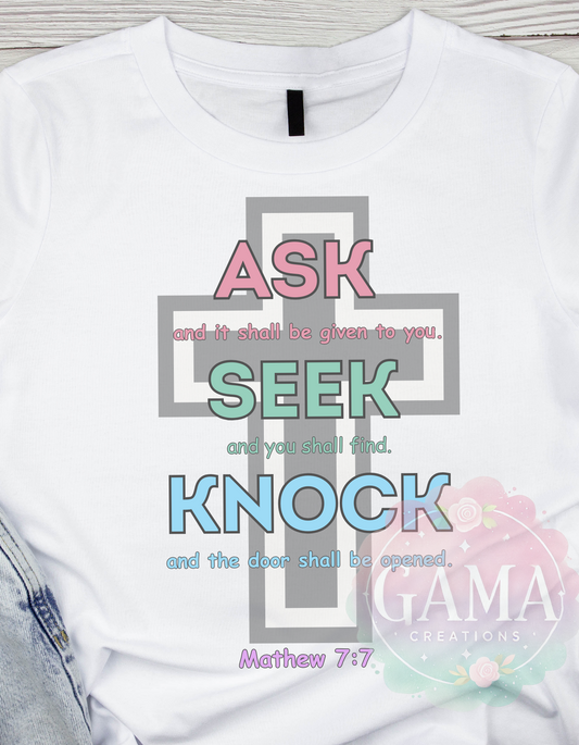 Pray, Seek, Knock Mathew 7:7 PNG 3 Design Styles, Trending T-Shirt Design, Digital Download