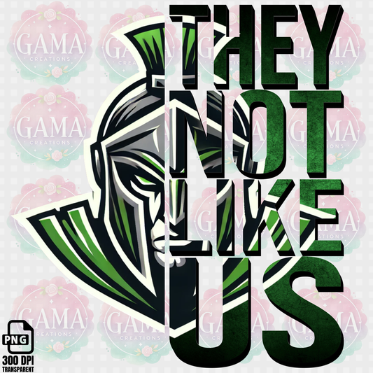 Spartans Green and White They Not Like Us PNG Design, Trending T-Shirt Designs