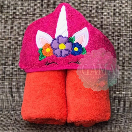 No Face Unicorn with Flowers Hooded Towel, Full Size Bath Towel with Hood