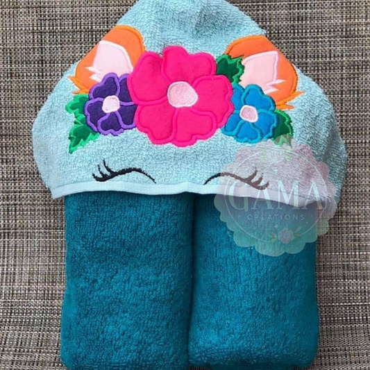 No Face Fox with Flowers Hooded Towel, Full Size Bath Towel with Hood