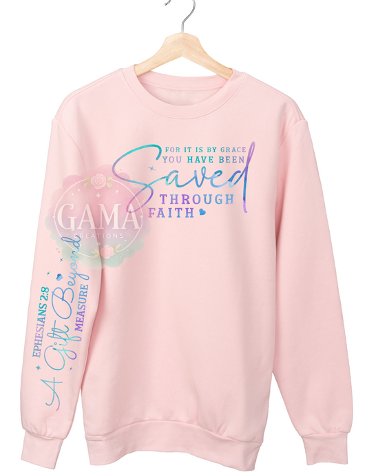 Saved Through Faith Christian PNG Design, Chest and Sleeve, Trending T-Shirt Design, Digital Download
